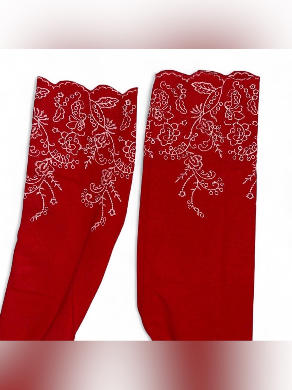 HUE Red Capri Leggings with White Embroidered Hem Medium Retro Style - Picture 4 of 8